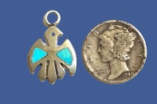 Old Pawn Fred Harvey Era Sterling Silver Turquoise Inlay Thunderbird Charm NICE! - Additional view 1