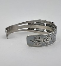 Vtg Fred Harvey Navajo Sterling Silver Cerrillos Turquoise Stamped Cuff Bracelet - Additional view 4