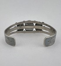 Vtg Fred Harvey Navajo Sterling Silver Cerrillos Turquoise Stamped Cuff Bracelet - Additional view 5