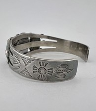 Vtg Fred Harvey Navajo Sterling Silver Cerrillos Turquoise Stamped Cuff Bracelet - Additional view 6