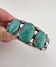 Vtg Fred Harvey Navajo Sterling Silver Cerrillos Turquoise Stamped Cuff Bracelet - Additional view 8