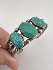Vtg Fred Harvey Navajo Sterling Silver Cerrillos Turquoise Stamped Cuff Bracelet - Additional view 9