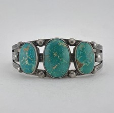 Vtg Fred Harvey Navajo Sterling Silver Cerrillos Turquoise Stamped Cuff Bracelet