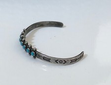 VTG Old Pawn Fred Harvey Era Baby's Sterling Petti-Point Turquoise Bracelet - Additional view 2