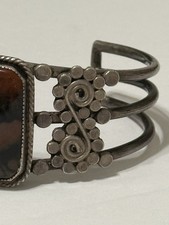 Vtg Native American Sterling Silver Petrified Wood Cuff Bracelet Fred Harvey Era - Additional view 3