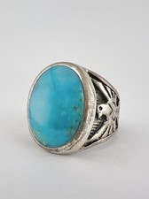 Vintage Fred Harvey Style Sterling Silver Turquoise Thunderbird Men's Ring 13.3g - Additional view 2