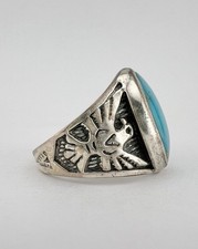 Vintage Fred Harvey Style Sterling Silver Turquoise Thunderbird Men's Ring 13.3g - Additional view 3