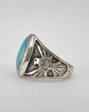 Vintage Fred Harvey Style Sterling Silver Turquoise Thunderbird Men's Ring 13.3g - Additional view 5