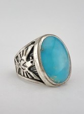 Vintage Fred Harvey Style Sterling Silver Turquoise Thunderbird Men's Ring 13.3g