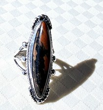 Agate Petrified Wood Sterling Silver Ring Sz 6.75 Fred Harvey Era SW Navajo Styl - Additional view 2