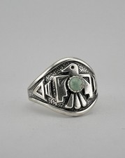 Vtg BELL TRADING POST Fred Harvey Era Sterling Silver Turquoise Thunderbird Ring - Additional view 2