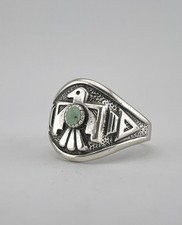 Vtg BELL TRADING POST Fred Harvey Era Sterling Silver Turquoise Thunderbird Ring - Additional view 4