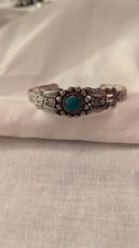 Old Pawn Fred Harvey Era Native American Cuff Bracelet with Turquoise , 15 G - Additional view 1