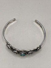 VTG Fred Harvey Era Sterling Silver Rope Turquoise Cuff Bracelet Navajo 15g 6.25 - Additional view 1