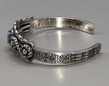 VTG Fred Harvey Era Sterling Silver Rope Turquoise Cuff Bracelet Navajo 15g 6.25 - Additional view 2