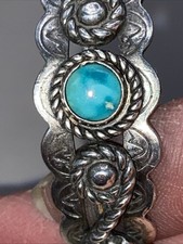 VTG Fred Harvey Era Sterling Silver Rope Turquoise Cuff Bracelet Navajo 15g 6.25 - Additional view 7