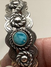 VTG Fred Harvey Era Sterling Silver Rope Turquoise Cuff Bracelet Navajo 15g 6.25 - Additional view 8