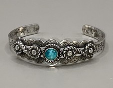 VTG Fred Harvey Era Sterling Silver Rope Turquoise Cuff Bracelet Navajo 15g 6.25