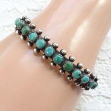 Fred Harvey Era Navajo Turquoise Snake Eye Row Bracelet 925 Sterling Handmade - Additional view 1