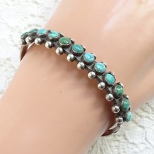 Fred Harvey Era Navajo Turquoise Snake Eye Row Bracelet 925 Sterling Handmade - Additional view 2
