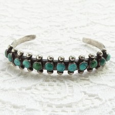 Fred Harvey Era Navajo Turquoise Snake Eye Row Bracelet 925 Sterling Handmade - Additional view 3