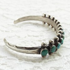 Fred Harvey Era Navajo Turquoise Snake Eye Row Bracelet 925 Sterling Handmade - Additional view 4