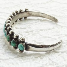 Fred Harvey Era Navajo Turquoise Snake Eye Row Bracelet 925 Sterling Handmade - Additional view 5