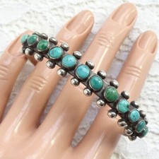 Fred Harvey Era Navajo Turquoise Snake Eye Row Bracelet 925 Sterling Handmade - Additional view 9