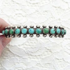 Fred Harvey Era Navajo Turquoise Snake Eye Row Bracelet 925 Sterling Handmade - Additional view 10