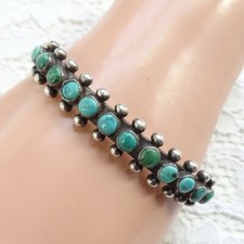 Fred Harvey Era Navajo Turquoise Snake Eye Row Bracelet 925 Sterling Handmade