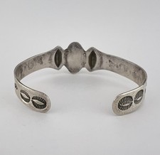 Old Fred Harvey Navajo Coin Silver Cerrillos Turquoise Stamped Cuff Bracelet - Additional view 4