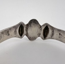 Old Fred Harvey Navajo Coin Silver Cerrillos Turquoise Stamped Cuff Bracelet - Additional view 5