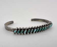 Vintage Fred Harvey Era Zuni Turquoise Sterling Silver 1 Row Cuff Bracelet - Additional view 1