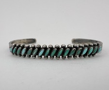 Vintage Fred Harvey Era Zuni Turquoise Sterling Silver 1 Row Cuff Bracelet