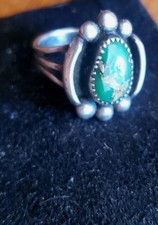 Very Old 1900s Fred Harvey Cerrillos Green Turquoise Coin Silver Ring Sz  - Additional view 2