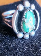 Very Old 1900s Fred Harvey Cerrillos Green Turquoise Coin Silver Ring Sz  - Additional view 6