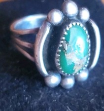 Very Old 1900s Fred Harvey Cerrillos Green Turquoise Coin Silver Ring Sz  - Additional view 7