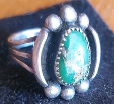 Very Old 1900s Fred Harvey Cerrillos Green Turquoise Coin Silver Ring Sz  - Additional view 8