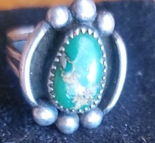 Very Old 1900s Fred Harvey Cerrillos Green Turquoise Coin Silver Ring Sz  - Additional view 10