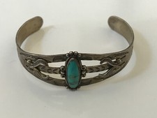 VTG Old Pawn Fred Harvey Era Signed Bell Sterling Silver Turquoise Cuff Bracelet - Additional view 3
