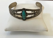 VTG Old Pawn Fred Harvey Era Signed Bell Sterling Silver Turquoise Cuff Bracelet - Additional view 5