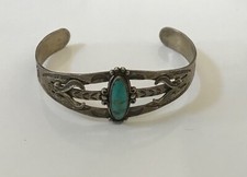 VTG Old Pawn Fred Harvey Era Signed Bell Sterling Silver Turquoise Cuff Bracelet