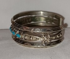 FRED HARVEY Cuff Bracelet Nickle Silver CARINATED Petite SNAKE EYES TURQUOISE - Additional view 6