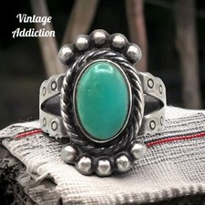 Vtg Sterling Turquoise Ring Sz 6.25 Fred Harvey Era Southwest Navajo