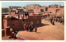 Vintage Pueblo of Zuni New Mexico Fred Harvey Phostint Postcard