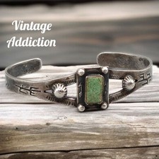 Old Fred Harvey Sterling Turquoise Cuff Bracelet 6.25