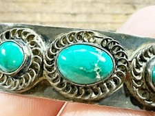 Old Pawn Fred Harvey Era Sterling With Green Turquoise Cuff Bracelet Stamp Work - Additional view 6