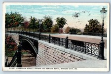 1920 Kansas City Missouri Fred Harvey Postcard Anderson Bridge Benton Boulevard