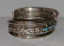 FRED HARVEY Cuff Bracelet Nickle Silver CARINATED Petite SNAKE EYES TURQUOISE - Additional view 5