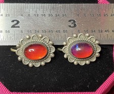 VINTAGE FRED HARVEY ERA STERLING SILVER DRAGONS BREATH GLASS CLAMP EARRINGS - Additional view 11